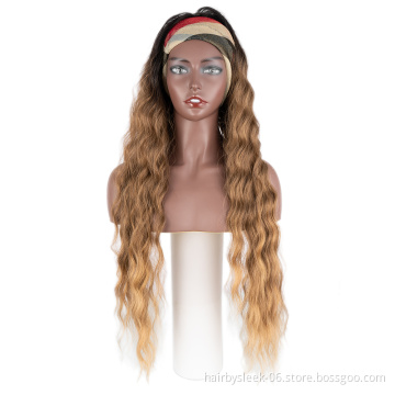 High Temperature synthetic hair deep wave 38 inches long natural fashion color wholesale hair wigs headband wig for black women